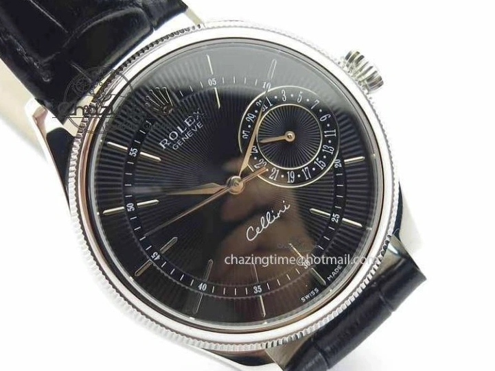 1218 Cellini Date VF Best Edition SS Black Dial Stick Markers On Black Leather Strap A Lightweight 3725